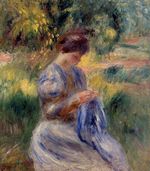 Ренуар Женщина за вышиванием в саду 1898г